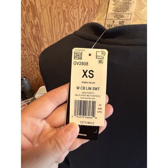 Adidas Sweatshirt womens Essentials Crewneck Logo Colorblock Blue & Tan NWT XS - Picture 8 of 11